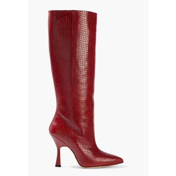 Stuart Weitzman Shoes - Stuart Weitzman Parton Red Croc Snakeskin Leather Tall Heel Boots